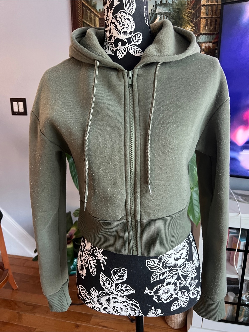Free with purchase Olive Green Cropped Zip-Up Hoodie - Women